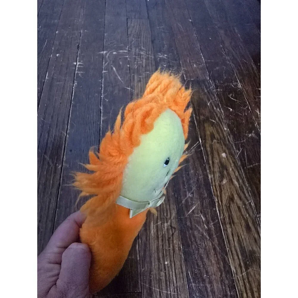Vintage 1970s Stahlwood Toy Orange Lion Baby Rattle Plush